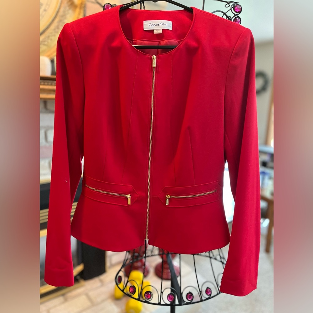 Calvin Klein Women's Zip-Up Jacket - boxer red w/golf zippers size 4